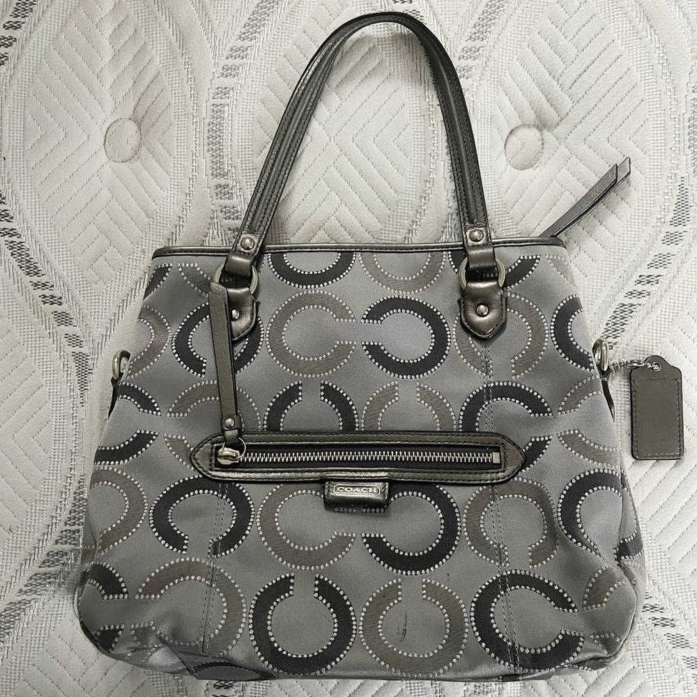 Genuine Authentic Gray & Silver Coach Tote Bag